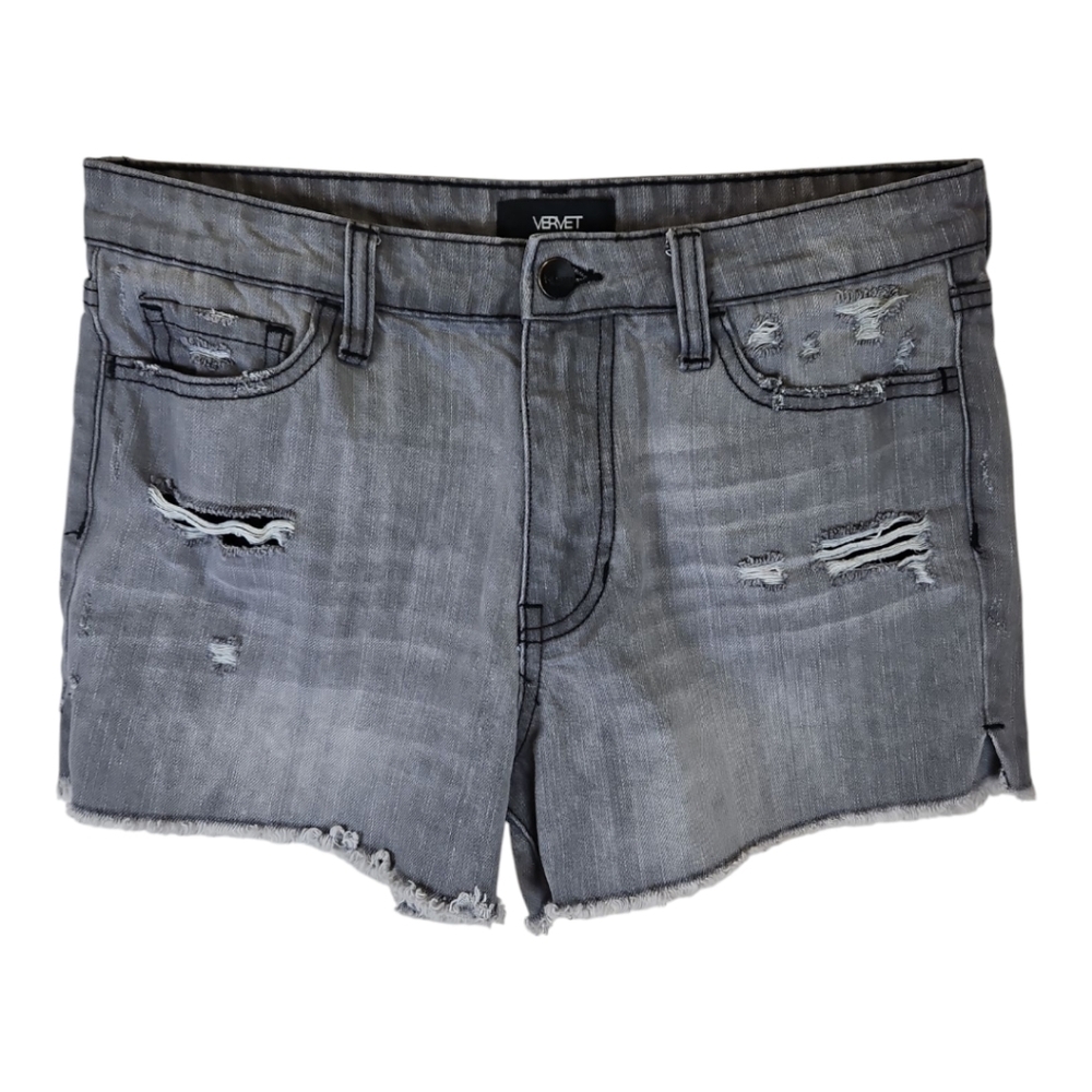 Vervet High-rise Gray Wash Frayed Distressed Denim Shorts Size 29